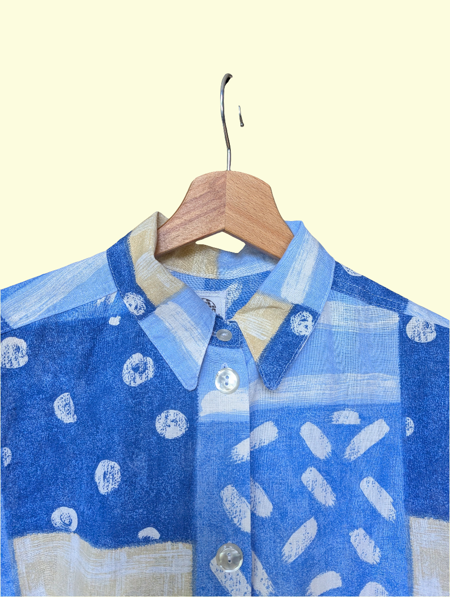 Chemisette à carrés bleue et beige