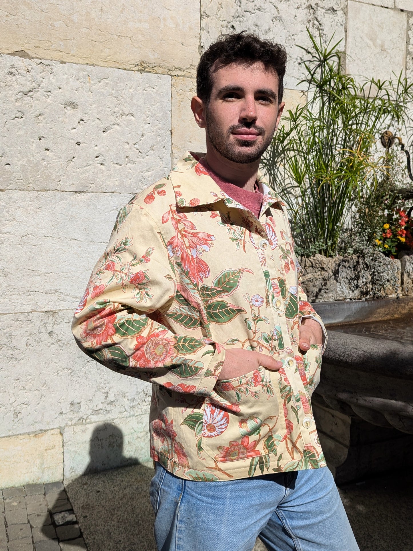 Veste worker à fleurs