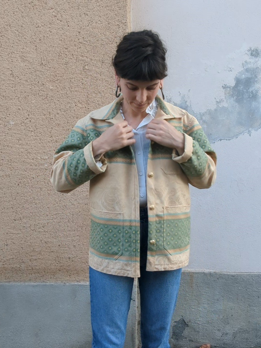 Veste worker beige et verte