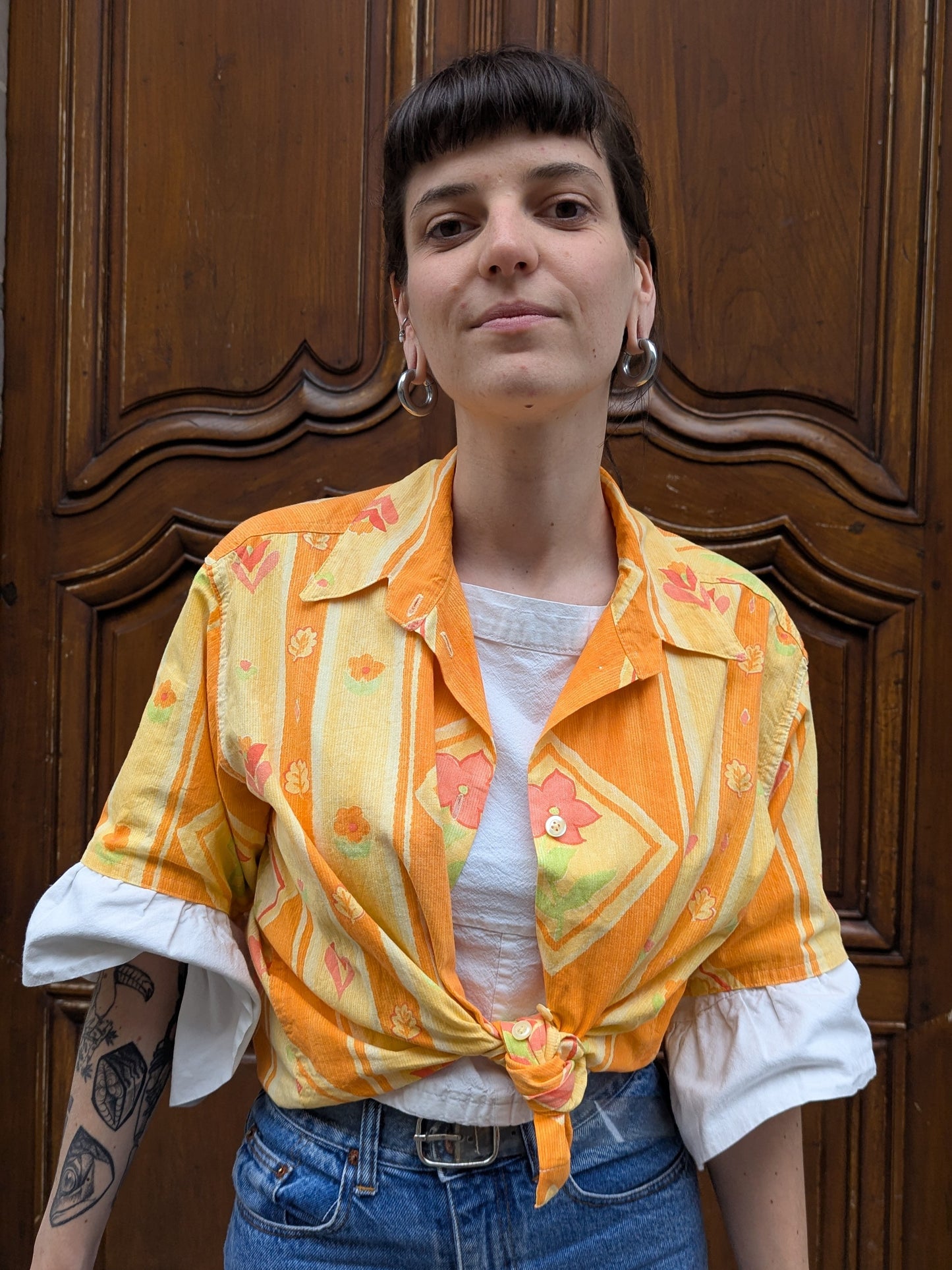 Chemisette orange à fleurs